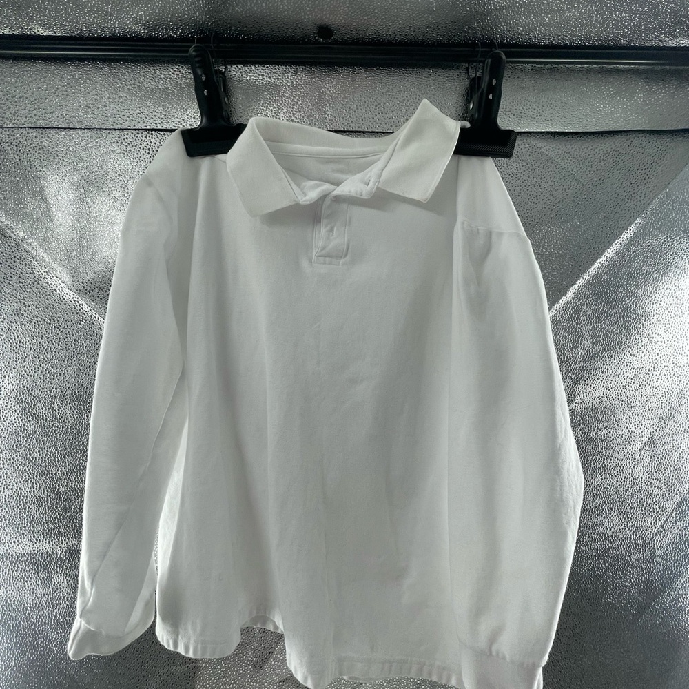 White Polo Shirt with Textured Fabric and Short Sleeves
